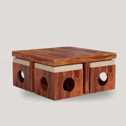 Coffee Table in Solid Wood 4 with Cushion Stools