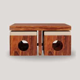 Coffee Table in Solid Wood 4 with Cushion Stools
