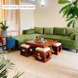 Coffee Table in Solid Wood 4 with Cushion Stools