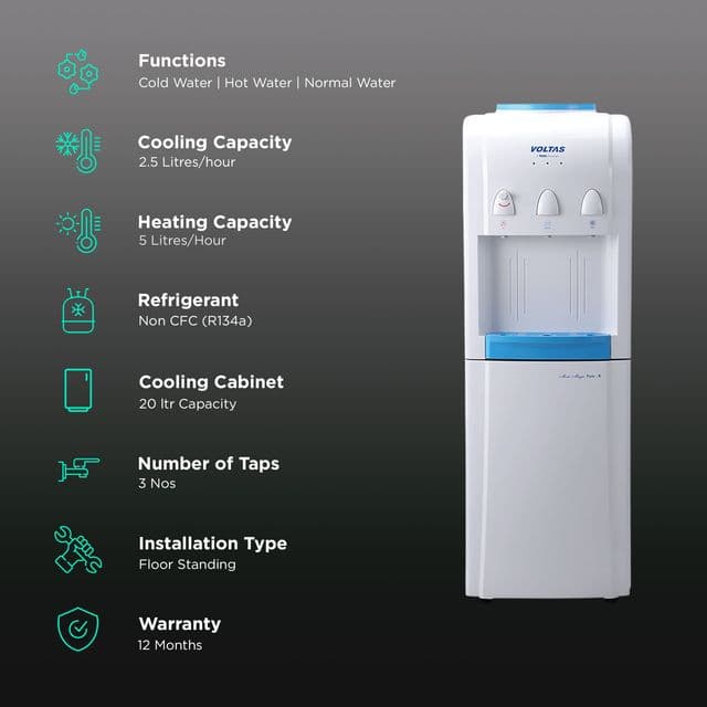 VOLTAS MINIMAGIC Pure R | Hot, Cold & Normal Top Load Water Dispenser with Cooling Cabinet (White)