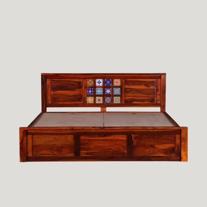 Solid Sheesham Wood Tile Bed King Size 6X6.5 feet
