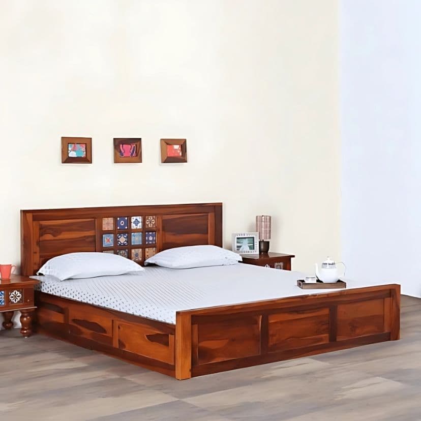Solid Sheesham Wood Tile Bed King Size 6X6.5 feet