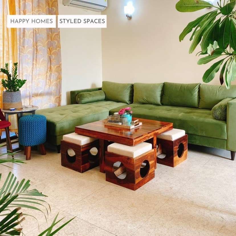 Coffee Table in Solid Wood 4 with Cushion Stools